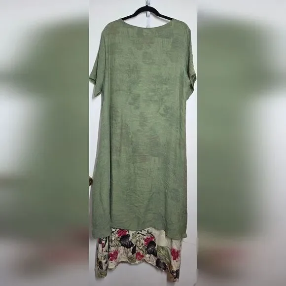 Unbranded Wmns XXL Floral Dress Green Overlay Short Sleeve Lagenlook Church EUC - Picture 2 of 10